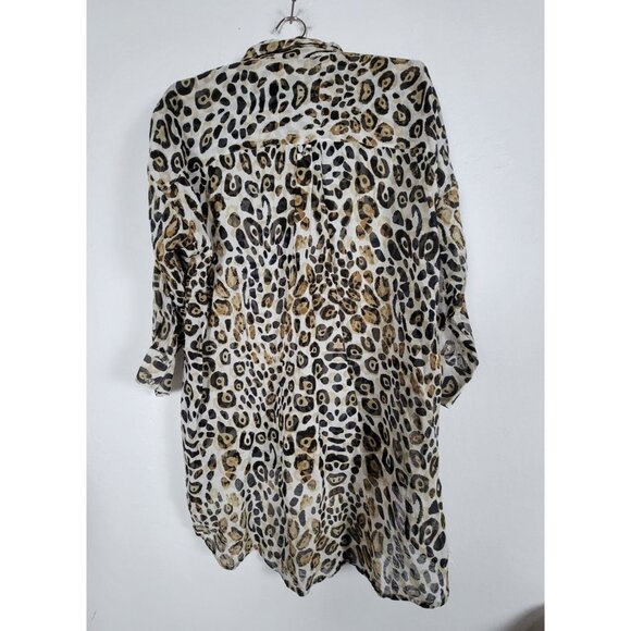 Kyla Seo Womens Leopard Print Button-Up Tunic Dress/Top Large Long Sleeve Brown - Picture 2 of 9